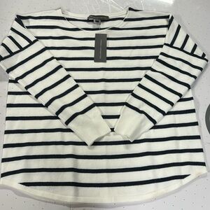 French Connection Black and White Striped Knit Sweater, Size L NWT
